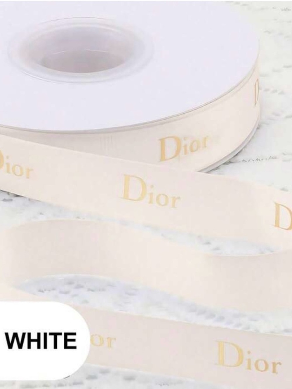 New Dior Ivory Ribbon with Gold Logo 40 yards